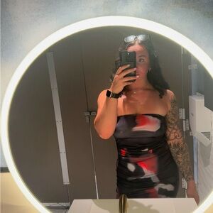 Black and Red tie die Strapless mini Dress